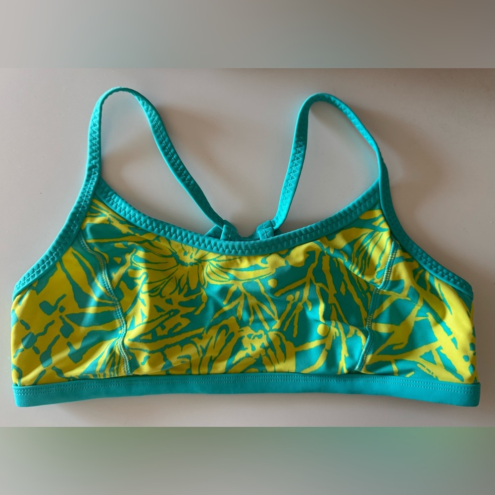 NWOT Lands’ End Bikini Top, Teal and Yellow, Womens Size 8